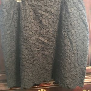 Talbots navy embroidered linen skirt